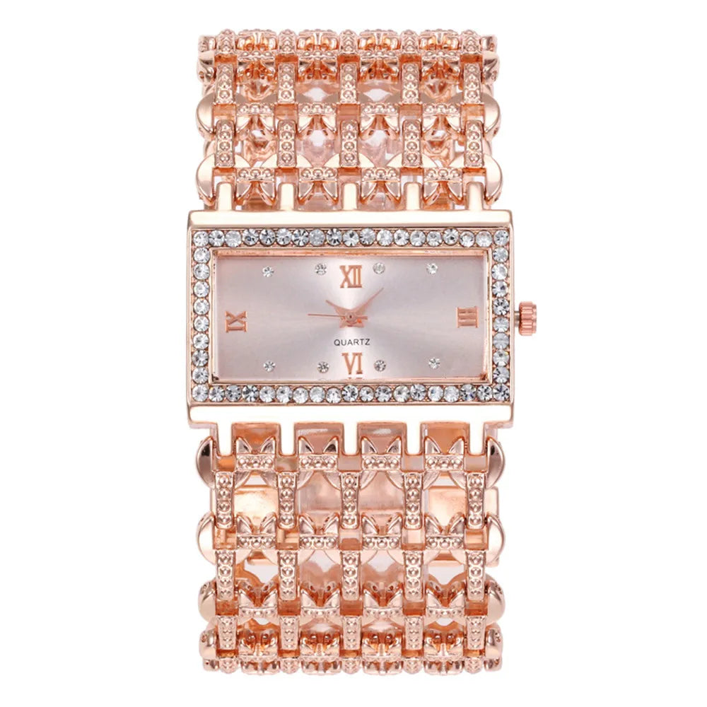 Moda de luxo relógios femininos brilhando dial design qualidades senhoras quartzo relógios pulso diamante quadrado feminino liga pulseira relógio