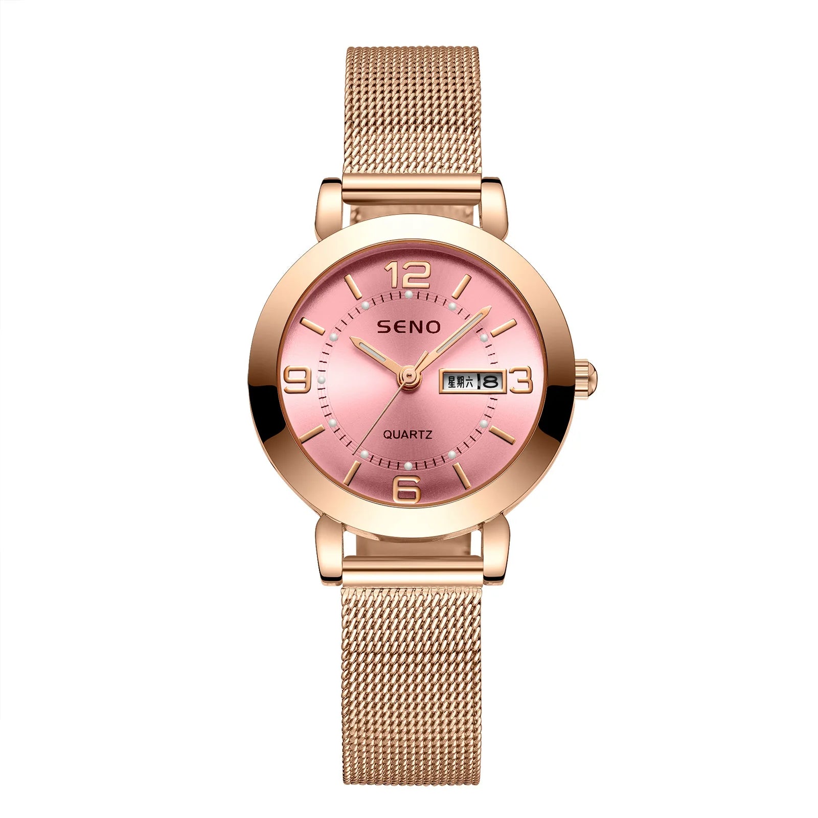 UTHAI H55 Relógio de quartzo feminino moda relógio de dígitos grandes luz luxo pulseira de aço inoxidável calendário à prova d'água presente luminoso
