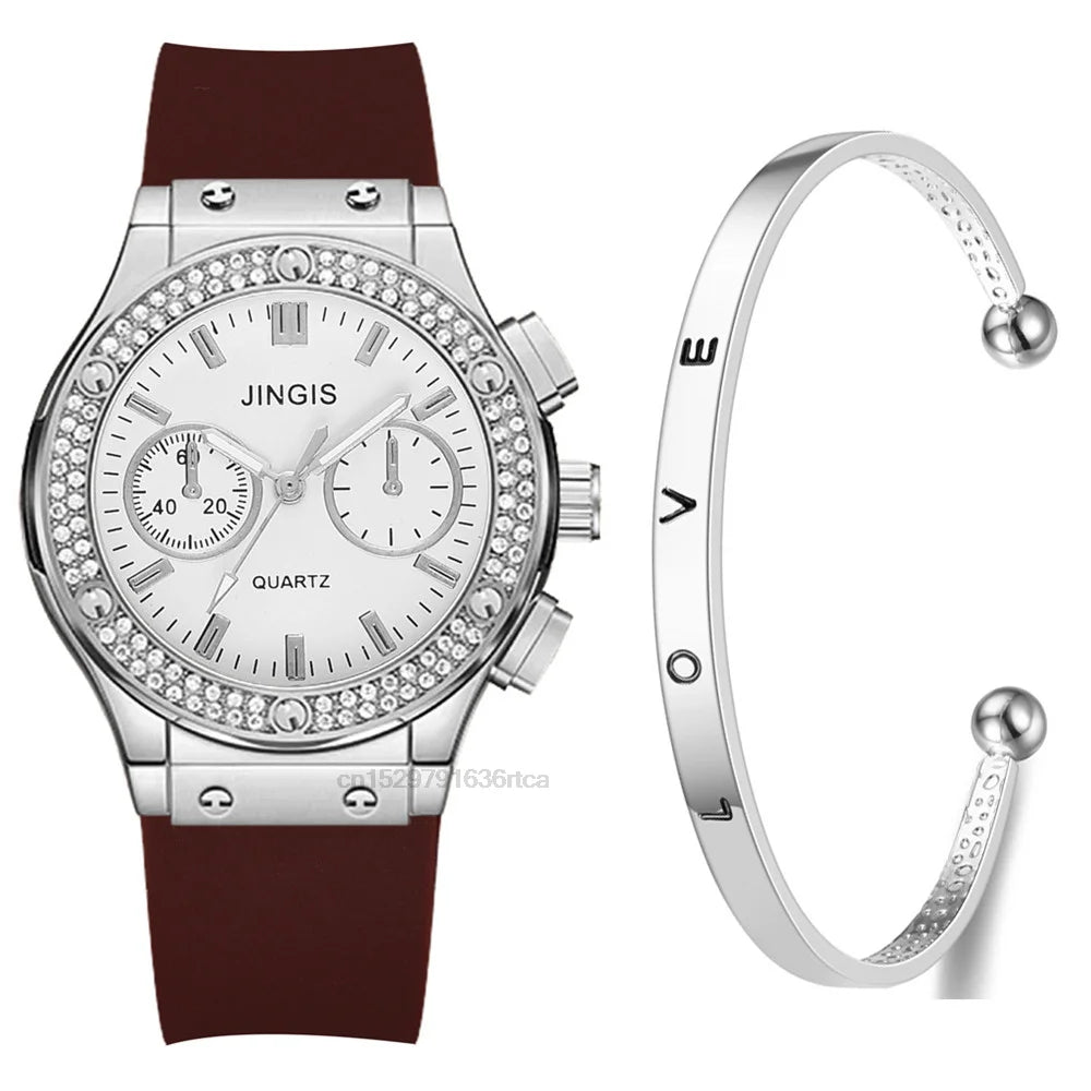 Moda 2022 Relógios Mulher Borracha Luxuosa Marca Casual Diamante Feminino Relogio Feminino Relogio Esportivo Simples
