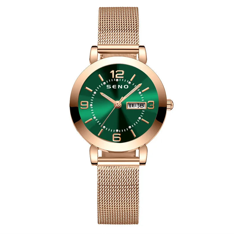 UTHAI H55 Relógio de quartzo feminino moda relógio de dígitos grandes luz luxo pulseira de aço inoxidável calendário à prova d'água presente luminoso