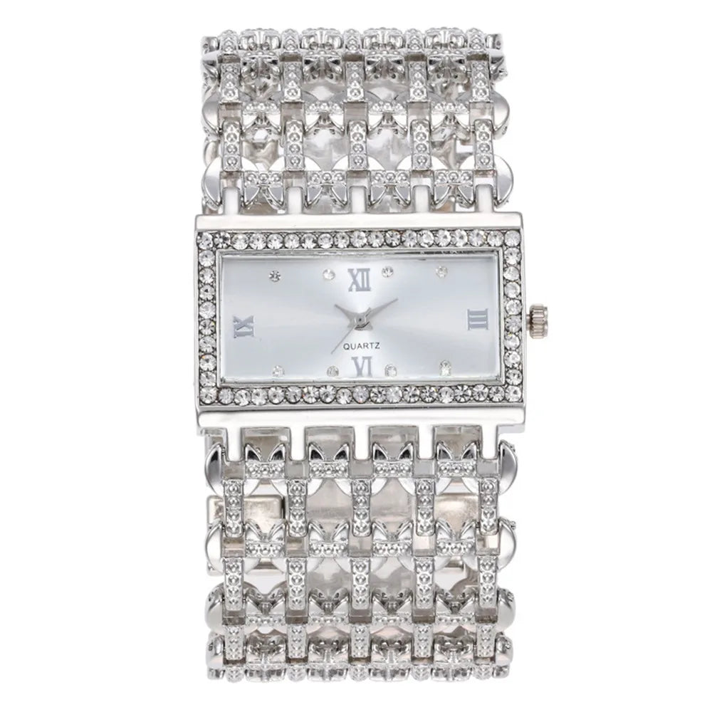 Moda de luxo relógios femininos brilhando dial design qualidades senhoras quartzo relógios pulso diamante quadrado feminino liga pulseira relógio