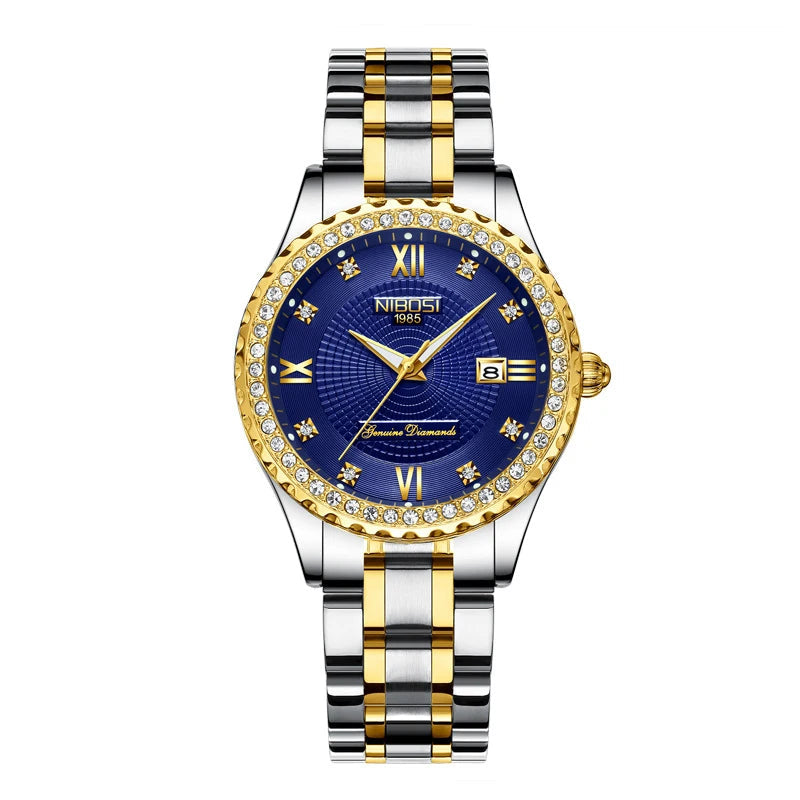 NIBOSI-Relógio feminino de aço inoxidável, pulseira de ouro feminino, bracelete clássico, relógio feminino, marca de topo, luxo