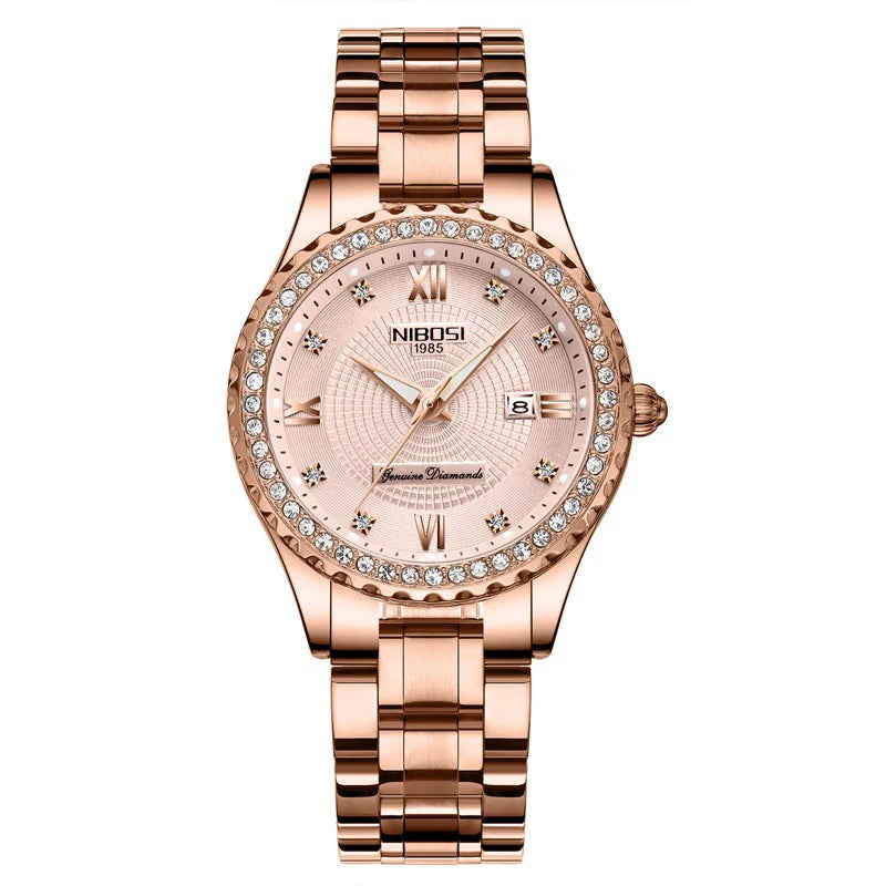 NIBOSI-Relógio feminino de aço inoxidável, pulseira de ouro feminino, bracelete clássico, relógio feminino, marca de topo, luxo