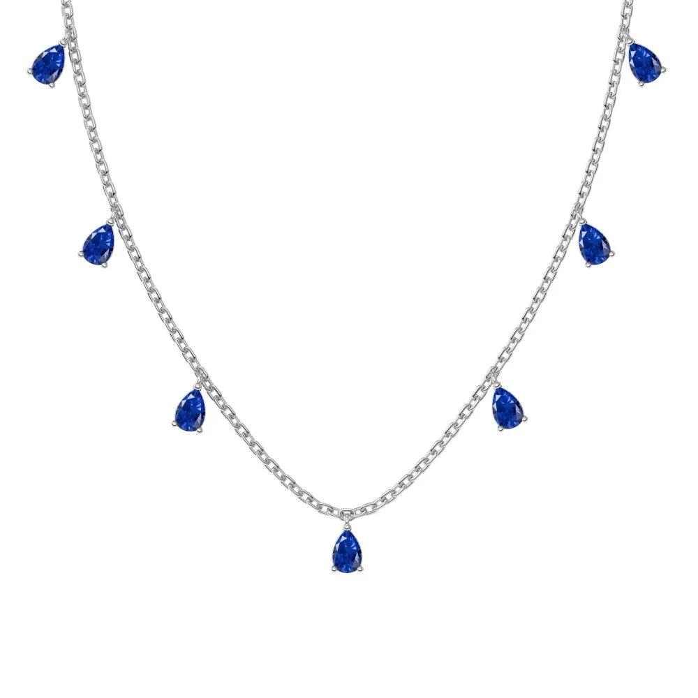 ‌ Colar Waterdrop de prata esterlina S925 genuíno |   Corrente ajustável de zircônia cúbica |   Presente de joias tricolor para ela, aniversário