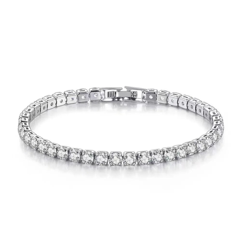 Lihong-Pulseira De Prata Esterlina Para Mulheres, Bola De Tênis De Zircônia, Charme De Noivado Simples, Jóias De Casamento, Moda, S925, 4mm, 16-20cm